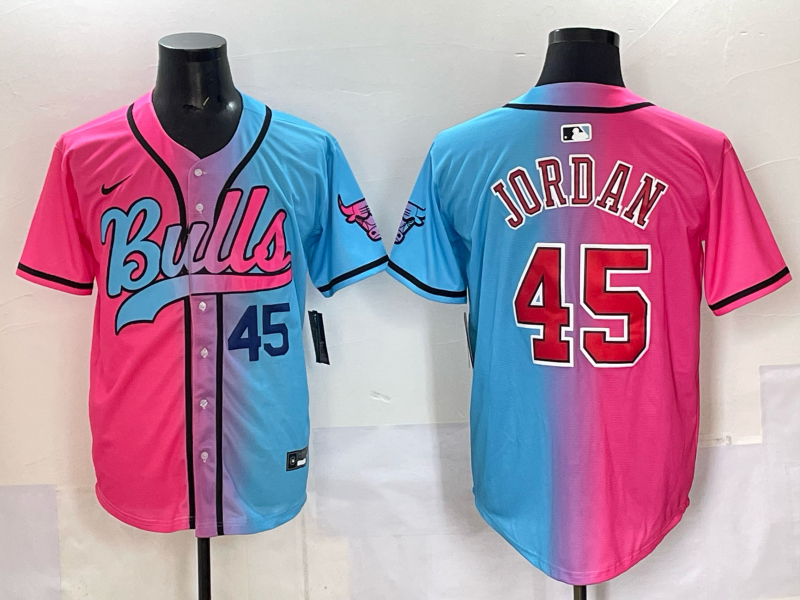 Men Chicago Bulls Nike 45 Jordan Blue pink NBA 2025 Jersey style 003